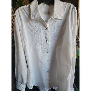 Norm Thompson White Embroidered Button Down Blouse SZ 14